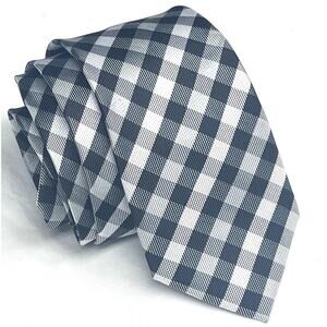 DANIEL Hand Made Tie - Black & White Checkered - Slim Necktie 2.5" x 58"